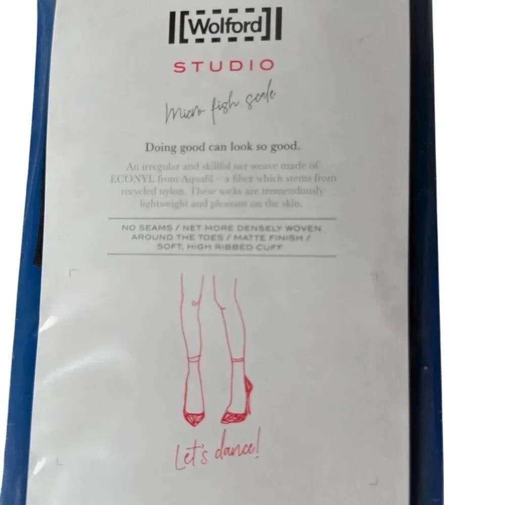 NWT Wolford Studio Micro Fish Scale Socks Black One Size Bold Net Italy